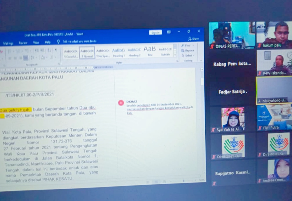 Rapat Virtual Zoom Meeting Pembahasan PKS..4 Oktober 2021